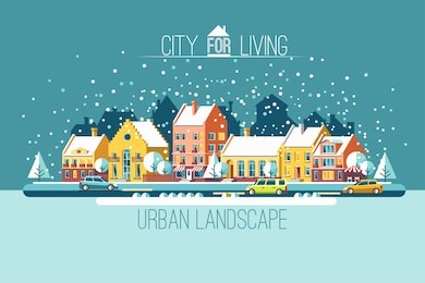 cityscape. the city in winter holidays. urban landscape. vector flat illustration.