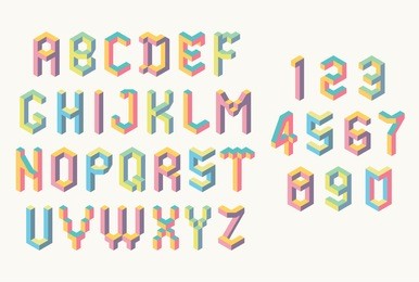 memphis style abc. isometric letters and numbers. low poly 3d characters. geometric font. colorful alphabet. 
