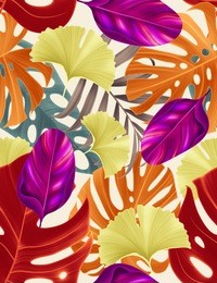 seamless tropical flower, plant and leaf pattern background