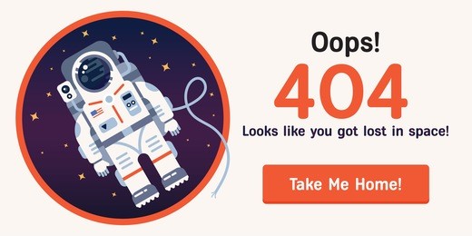 the concept of 404 error web page with astronaut in the open space between different planets, comets, stars and space ships. very good idea. perfect for sites under constructions. vector. flat.