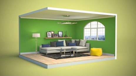 interior with sofa. 3d illustration.