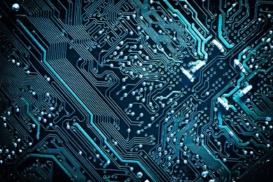 circuit board. electronic computer hardware technology. motherboard digital chip. tech science background. integrated communication processor. information engineering component. blue color.