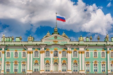 facade of the winter palace, house of the hermitage museum, iconic landmark in st. petersburg, russia