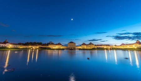 nymphenburg palace in munihc germany at night.