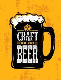 craft beer mug with foam creative lettering composition on rough background