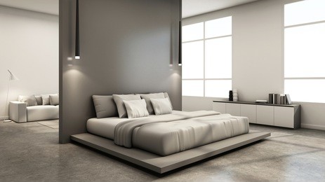 bedroom interior design minimal loft - 3d render