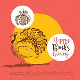 a beautiful banner or poster of happy thanksgiving day with line art turkey bird.