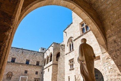 greece, dodecanese, rhodes, the medieval grand master palace courtyard