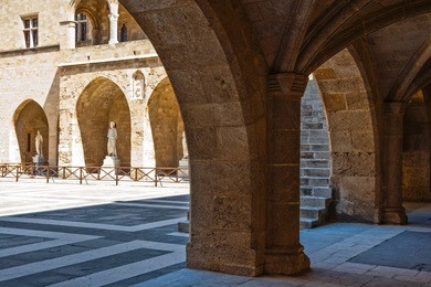 greece, dodecanese, rhodes, the medieval grand master palace courtyard