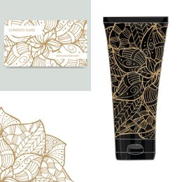 cream tube pattern with mandala. vector illustration. visit card, packaging for organic cosmetic, medallion