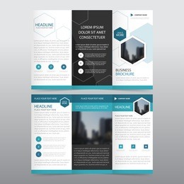 blue hexagon business trifold leaflet brochure flyer report template vector minimal flat design set, abstract three fold presentation layout templates a4 size