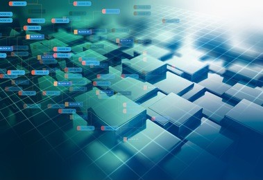 block chain network and programming concept on technology background 3d rendering