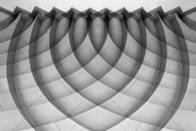 reworked architectural photograph featuring symmetric cellular structure. modern architectural design.