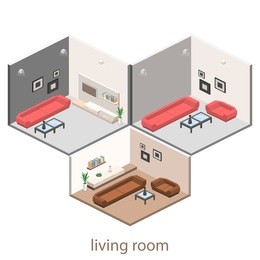 isometric interior of a modern living room. flat 3d illustration