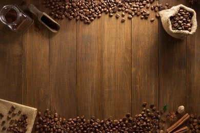 coffee beans on wooden background