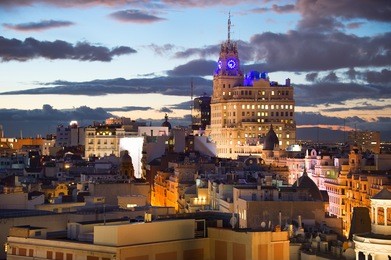 view of madrid downtown in the beautiful twilight. spain