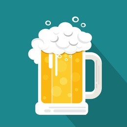 vector beer with long shadow , lager beer icon , glass with beer isolated on background 