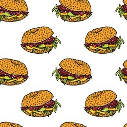 vector seamless pattern with hand drawn delicious salami sandwiches. beautiful food design elements, perfect for any business related to the food industry.