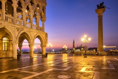 citiyscape view of piazza san marco square at sunrise, venice, italy