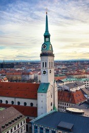 tower of st. peter's church, munich, bavaria, germany.