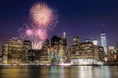 firework over manhattan island in new york