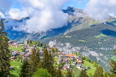 the swiss alps at murren, switzerland. jungfrau region. the valley of lauterbrunnen from interlaken.