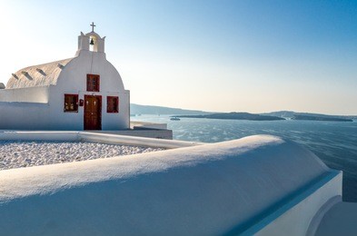 greece, santorini, a small orthodox church of imerovigli village