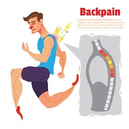 back pain of athletic, cartoon character, vector illustration.