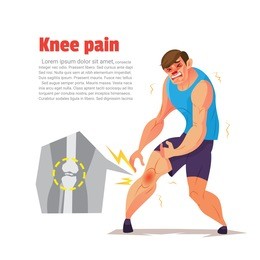 knee pain of athletic, cartoon character, vector illustration.
