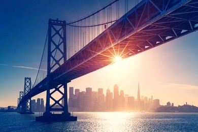 san francisco skyline retro view. america spirit - california theme. usa background.