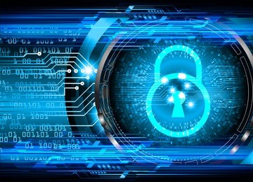 safety concept, closed padlock on digital background, cyber security, blue abstract hi speed internet technology background illustration. key