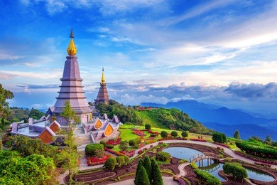 landmark pagoda in doi inthanon national park at chiang mai, thailand.