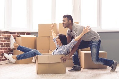 young couple moving