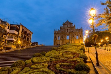 macau ruins of st. paul's. built from 1602 to 1640, one of macau's best known landmarks. in 2005, they were officially listed as part of the historic centre of macau, a unesco world heritage site