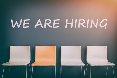 resources job employment career jobless recruitment interview business applicant hiring talent design hire chair white minimalism sitting blank space headhunting concept - stock image