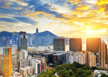 hong kong city sunset , tsim sha tsui downtown