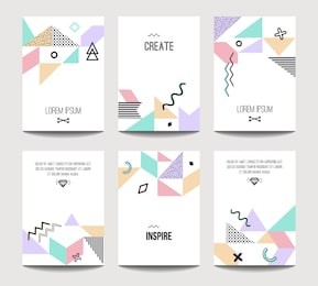 vector trendy brochure templates with chaotic flat geometry in memphis style. modern minimalistic design for poster, banner, cover presentation, flyer, invitation. a4 layout.