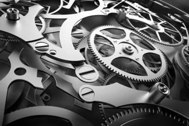 inside mechanism, clockwork with working gears. close-up, detailed. 3d rendering