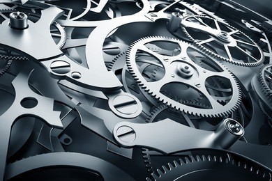 inside mechanism, clockwork with working gears. close-up, detailed. 3d rendering