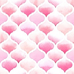 morrocan ornament of pink colors on white background. watercolor seamless pattern for fabric