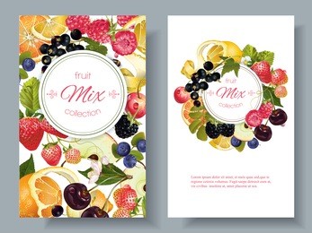 vector fruit and berry banners. design for juice, tea, ice cream, jam, natural cosmetics, sweets and pastries filled with fruit, dessert menu, health care products. with place for text