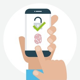 vector illustration. identification scannings of a fingerprint in the mobile phone. accepted access. 