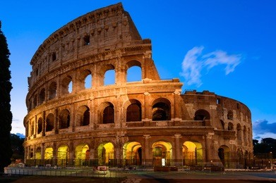 night view of colosseum in rome, italy. rome architecture and landmark. rome colosseum is one of the main attractions of rome and italy