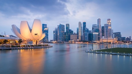 singapore skyline background during sunset