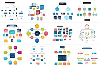 mega set of various  flowcharts schemes, diagrams. simply color editable. infographics elements.