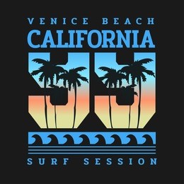 vector illustration on the theme of surfing and surf rider in california, venice beach. number sport typography, t-shirt graphics, poster, banner, flyer; postcard