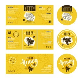set of templates label for honey. with hand-drawn graphic 
