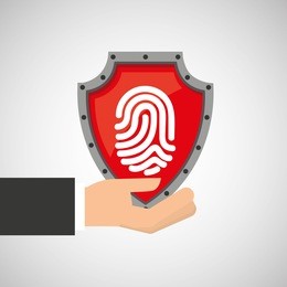 hand holding fingerprint shield protection data vector illustration eps 10
