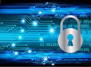 safety concept, closed padlock on digital background, cyber security, blue abstract hi speed internet technology background illustration. key