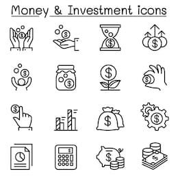 money & investment icon set in thin line style